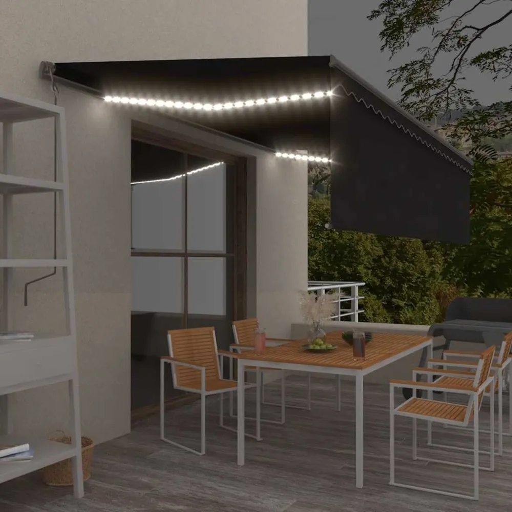 vidaXL antracitszürke redőnyös, LED-es, szélérzékelős napellenző 5x3 m