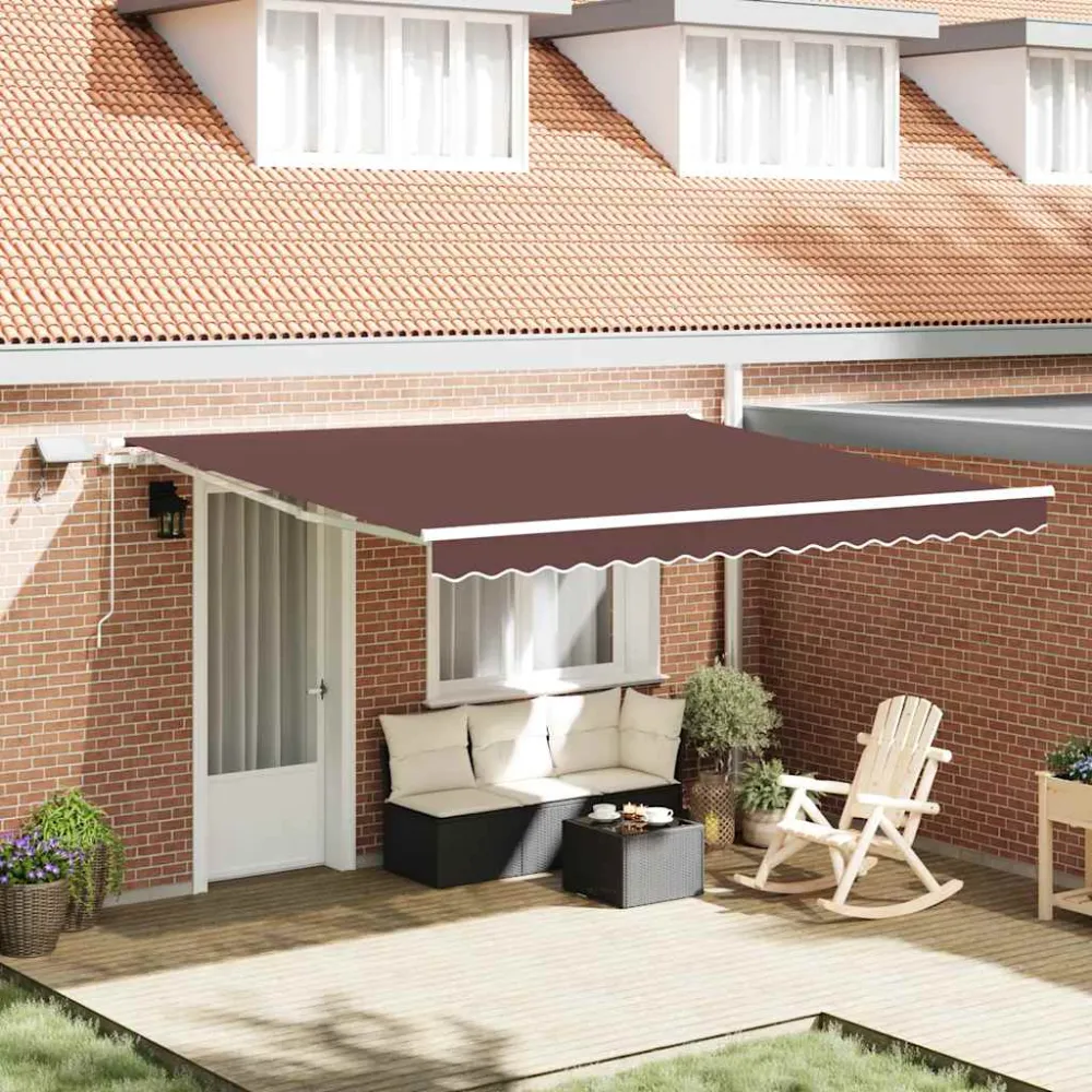 vidaXL barna kézzel kihúzható LED-es napellenző 400 x 300 cm