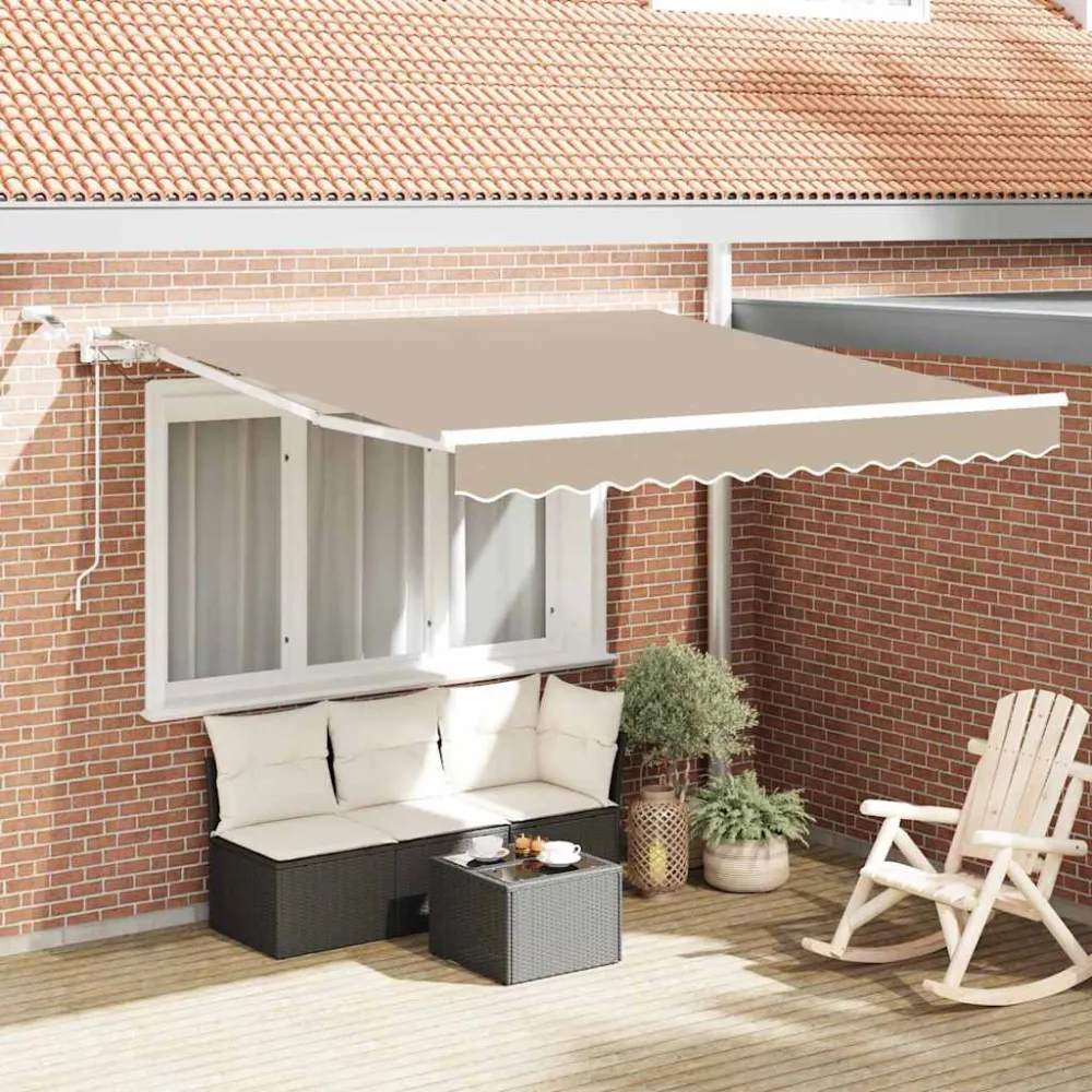 vidaXL Behúzható napellenző Bézs 350 x 250 cm Poliészter és fém