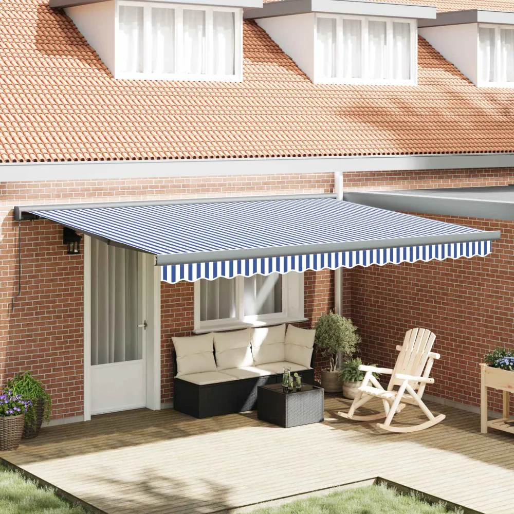vidaXL Behúzható napellenző Kék és Fehér 400 × 300 cm