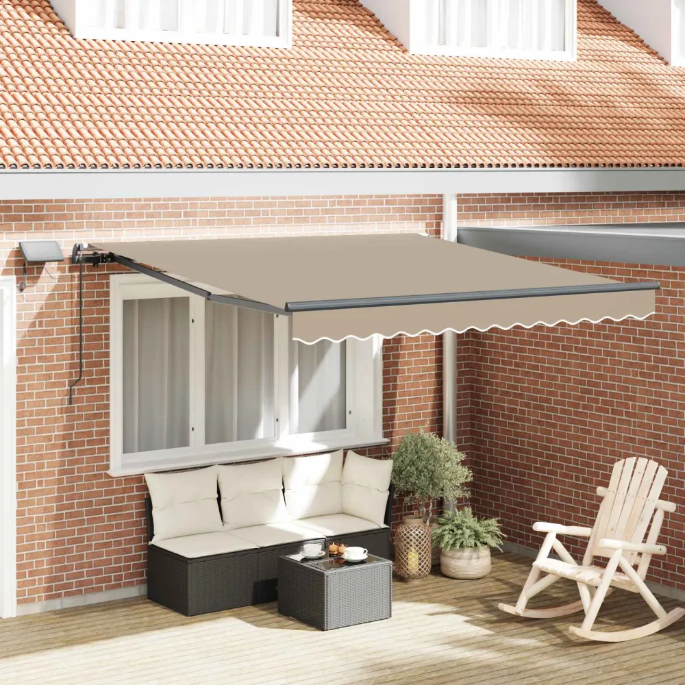 vidaXL Behúzható napellenző LED -es lámpákkal Bézs 300 x 250 cm szövet