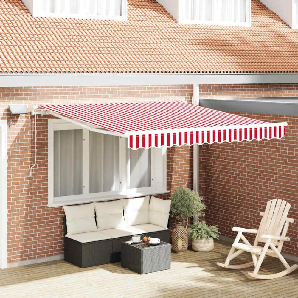 vidaXL Behúzható napellenző Piros és Fehér 300 x 250 cm Szövet és Acél