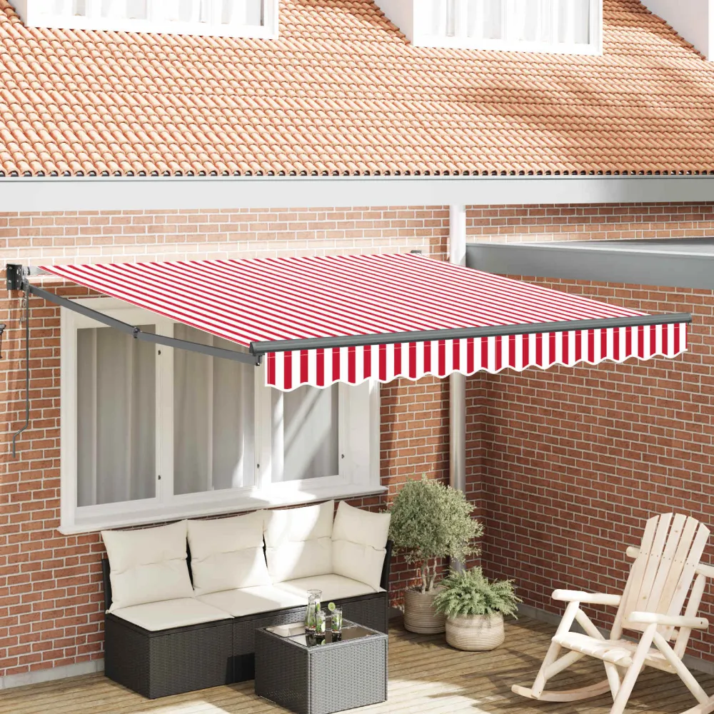 vidaXL Behúzható napellenző Piros és Fehér 300 x 250 cm