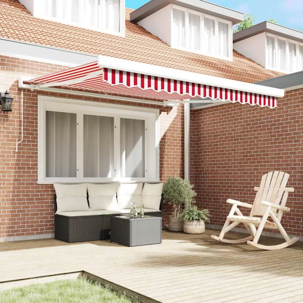 vidaXL Behúzható napellenző Piros és Fehér 300 x 250 cm Szövet és Fém