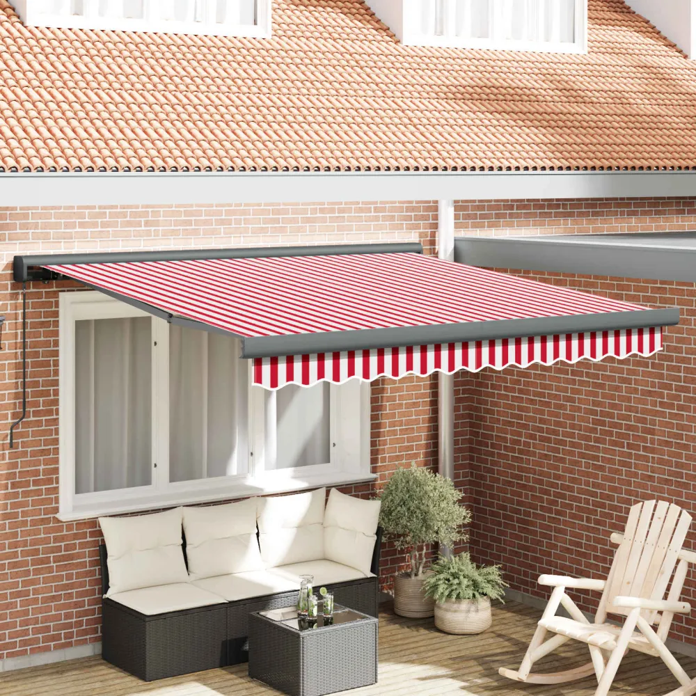 vidaXL Behúzható napellenző Piros és Fehér 300 x 250 cm Szövet és Fém