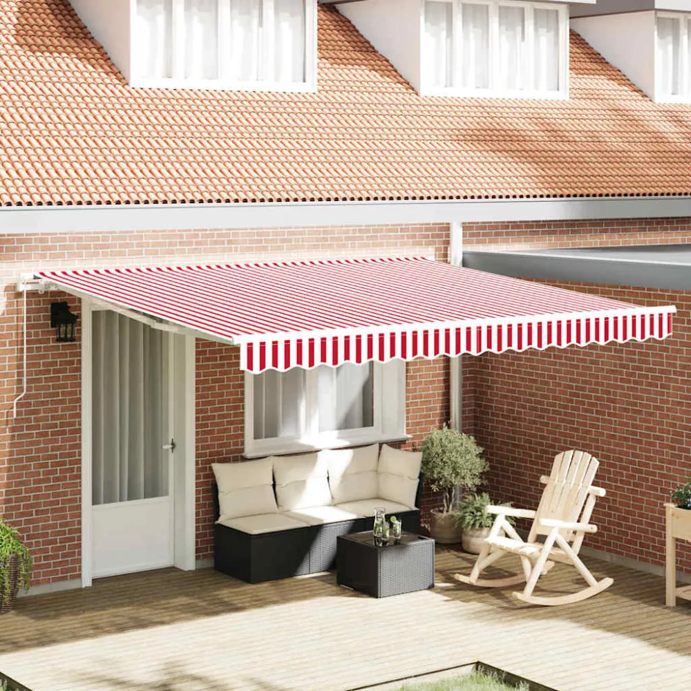 vidaXL Behúzható napellenző Piros és Fehér 400 × 350 cm