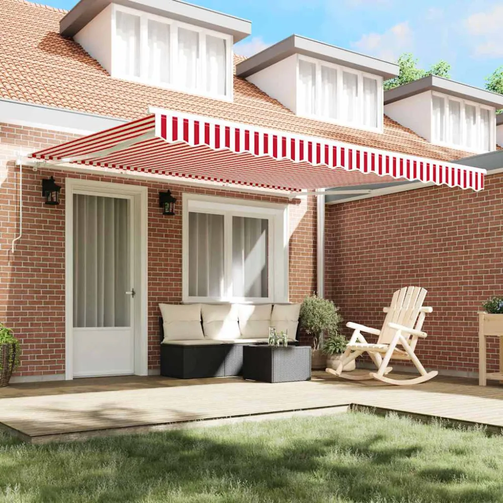 vidaXL Behúzható napellenző Piros és Fehér 400 × 350 cm