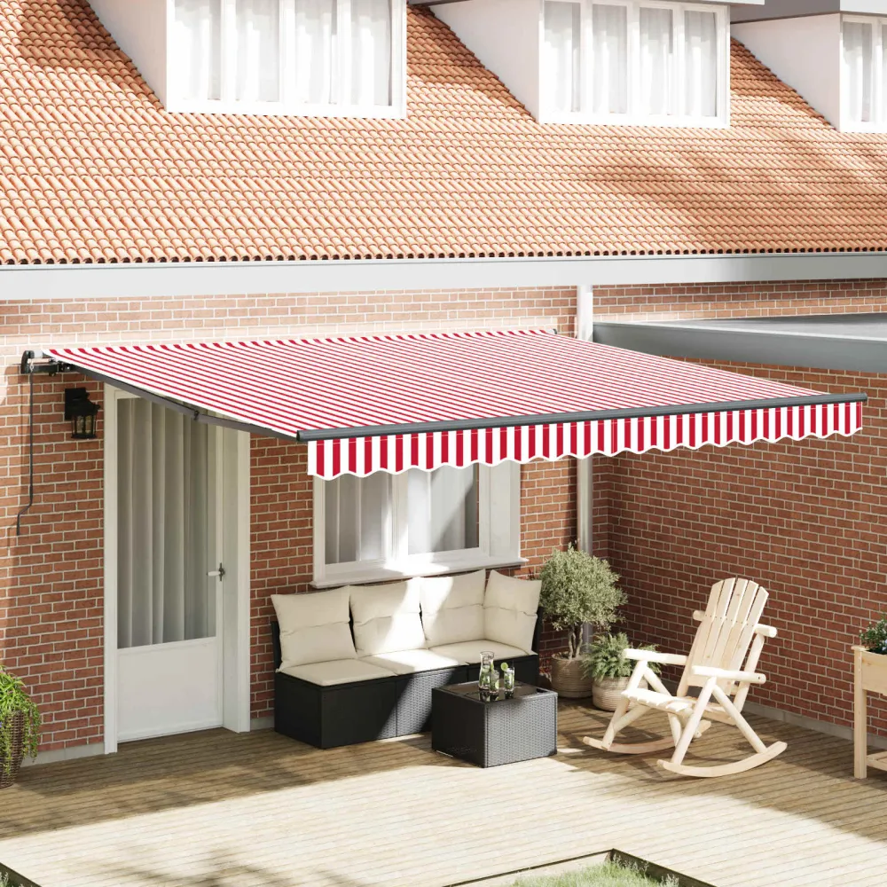 vidaXL Behúzható napellenző Piros és Fehér 400 × 350 cm