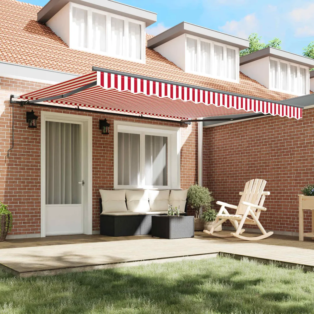 vidaXL Behúzható napellenző Piros és Fehér 400 × 350 cm