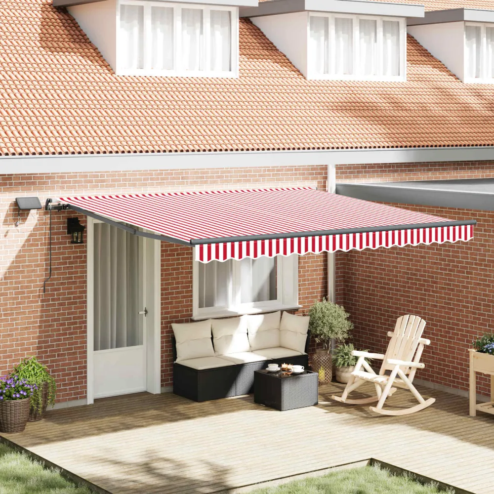 vidaXL Behúzható napellenző Piros és fehér 400 ×350 cm szövet