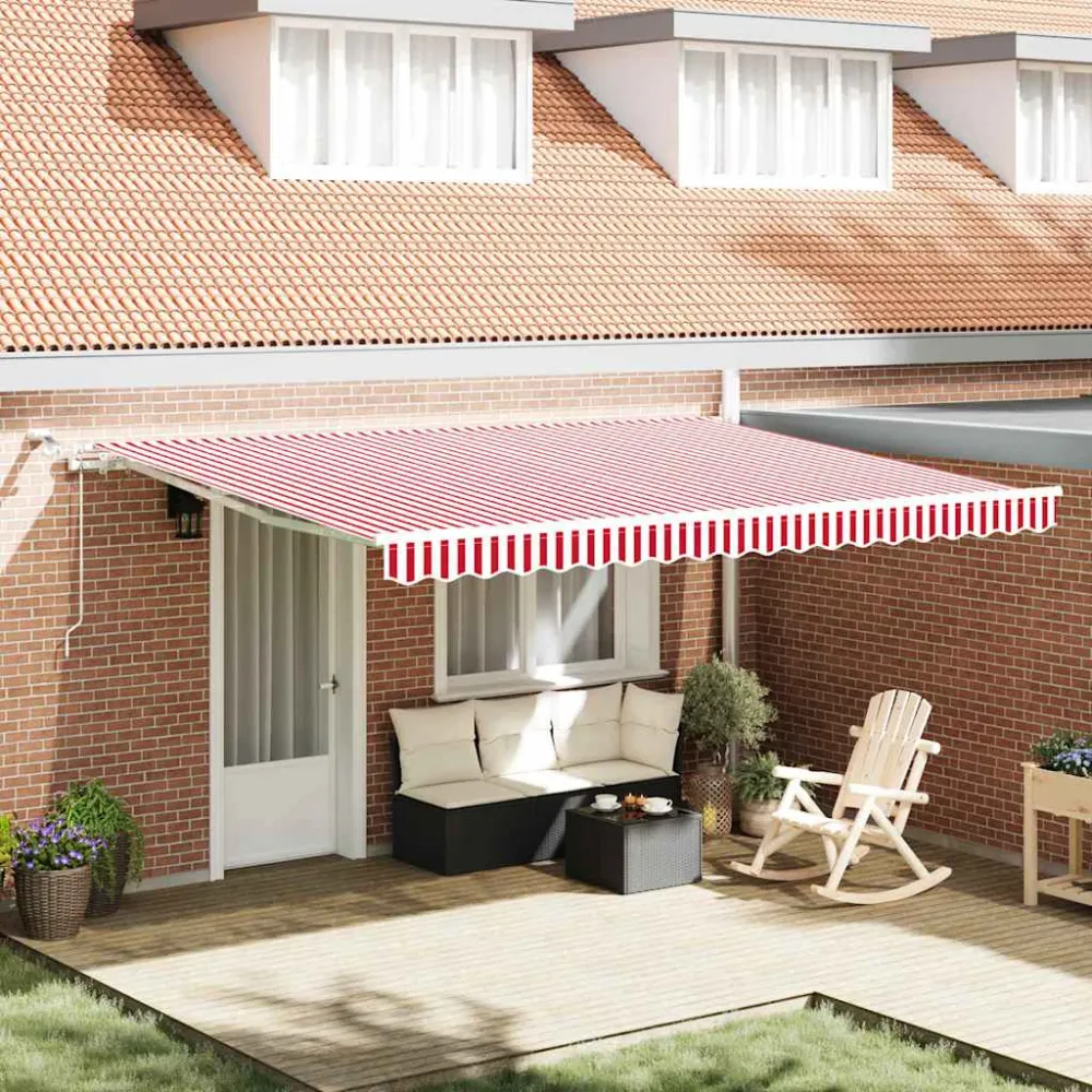 vidaXL Behúzható napellenző Piros és Fehér 450 × 350 cm