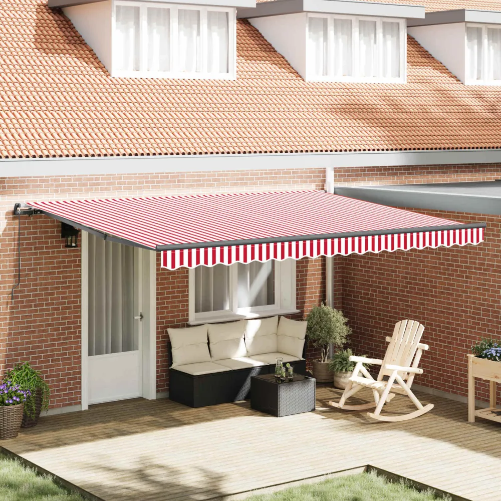 vidaXL Behúzható napellenző Piros és Fehér 450 × 350 cm