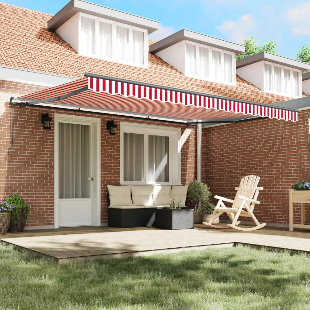 vidaXL Behúzható napellenző Piros és Fehér 450 × 350 cm