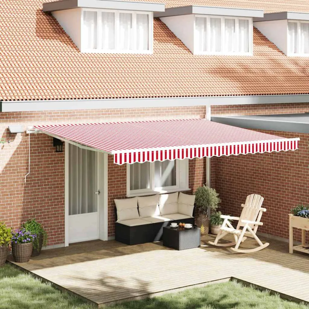 vidaXL Behúzható napellenző Piros és Fehér 450 × 300 cm Szövet és Acél