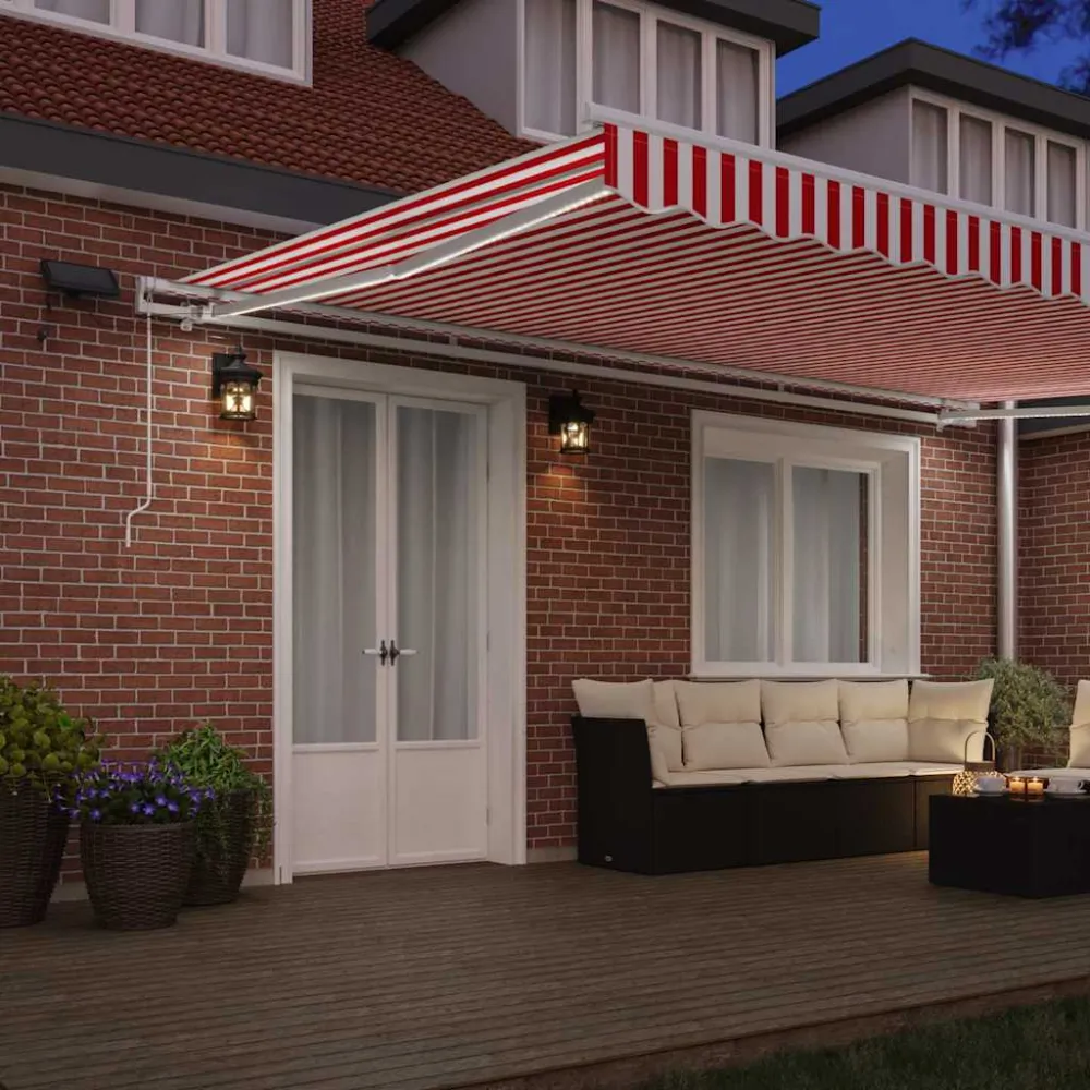vidaXL Behúzható napellenző Piros és Fehér 500 × 350 cm Szövet és Acél
