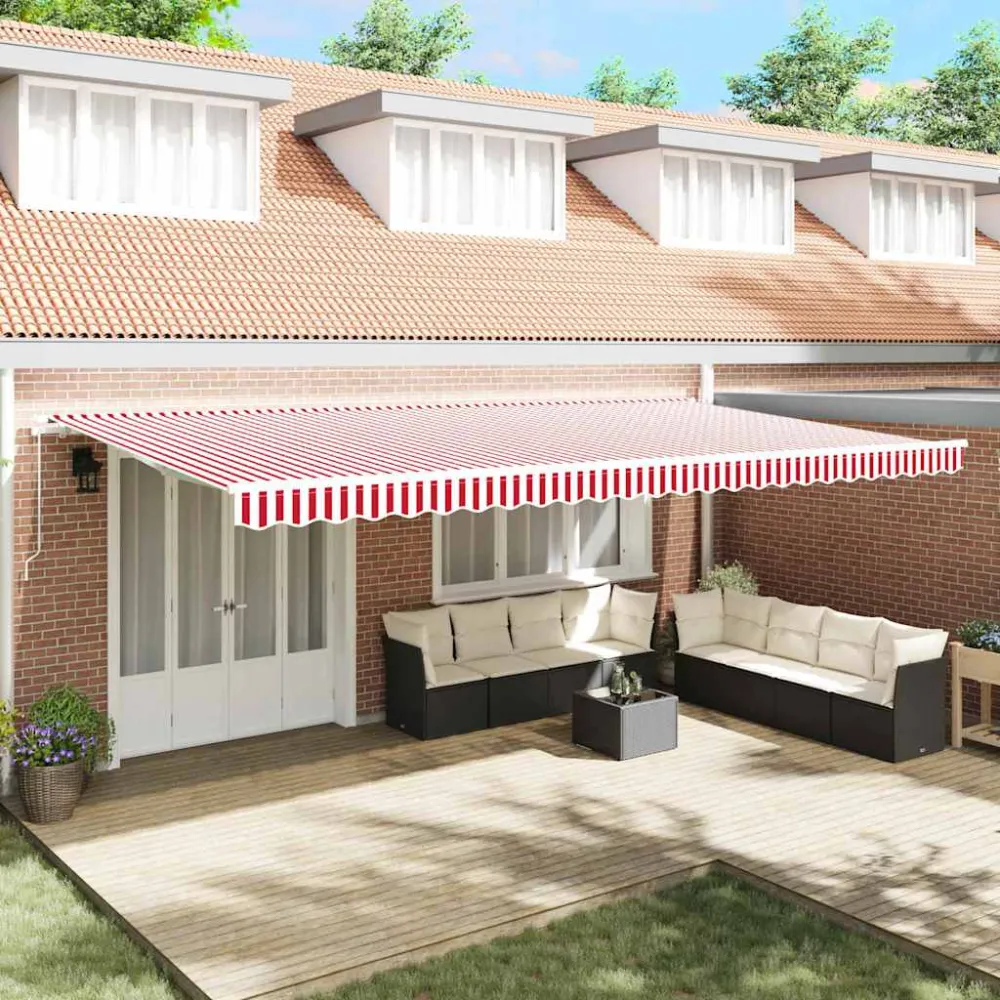 vidaXL Behúzható napellenző Piros és Fehér 600 × 300 cm