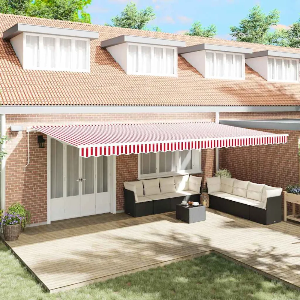 vidaXL Behúzható napellenző Piros és Fehér 600 × 300 cm Szövet és Acél