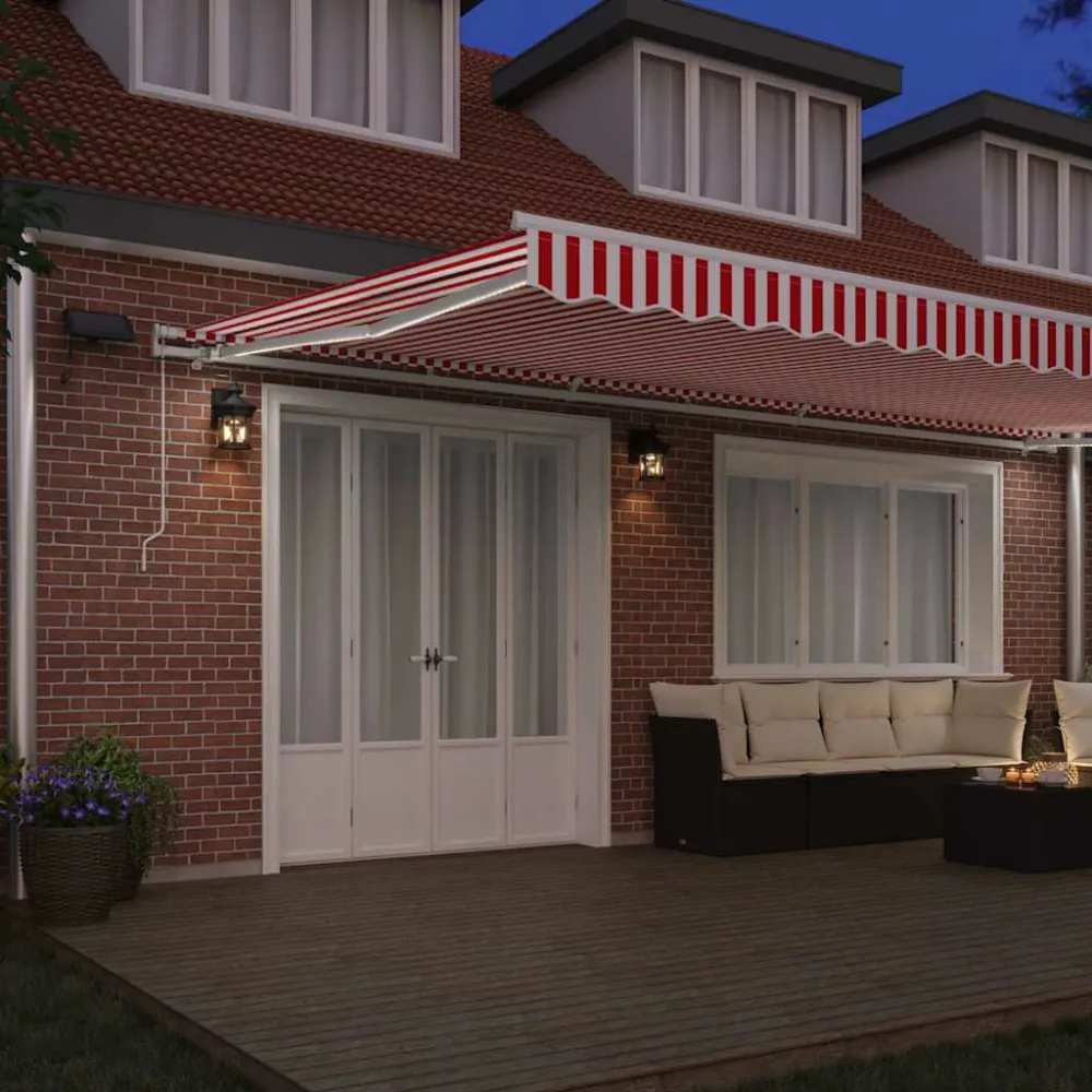 vidaXL Behúzható napellenző Piros és Fehér 600 × 300 cm Szövet és Acél
