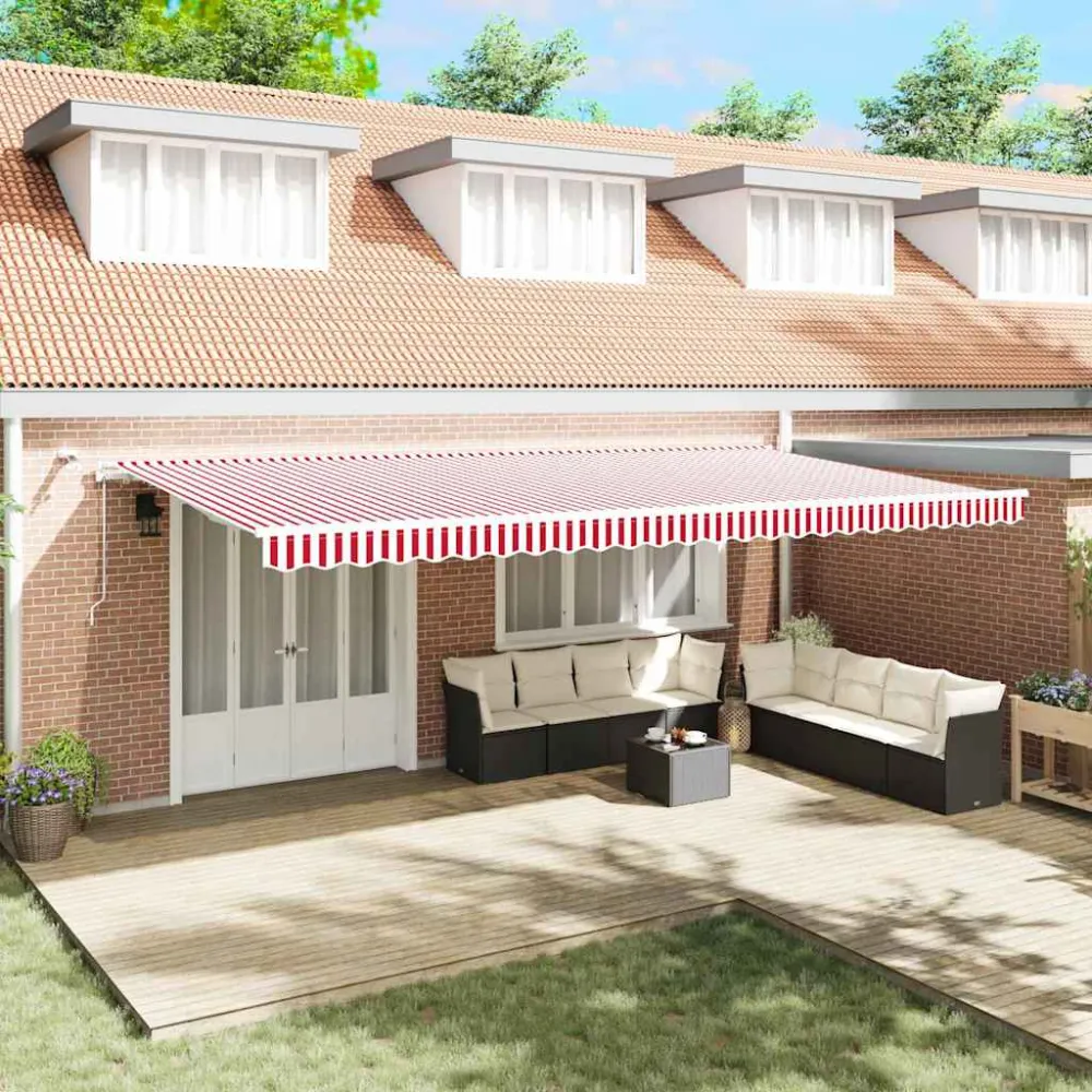vidaXL Behúzható napellenző Piros és Fehér 600 × 300 cm