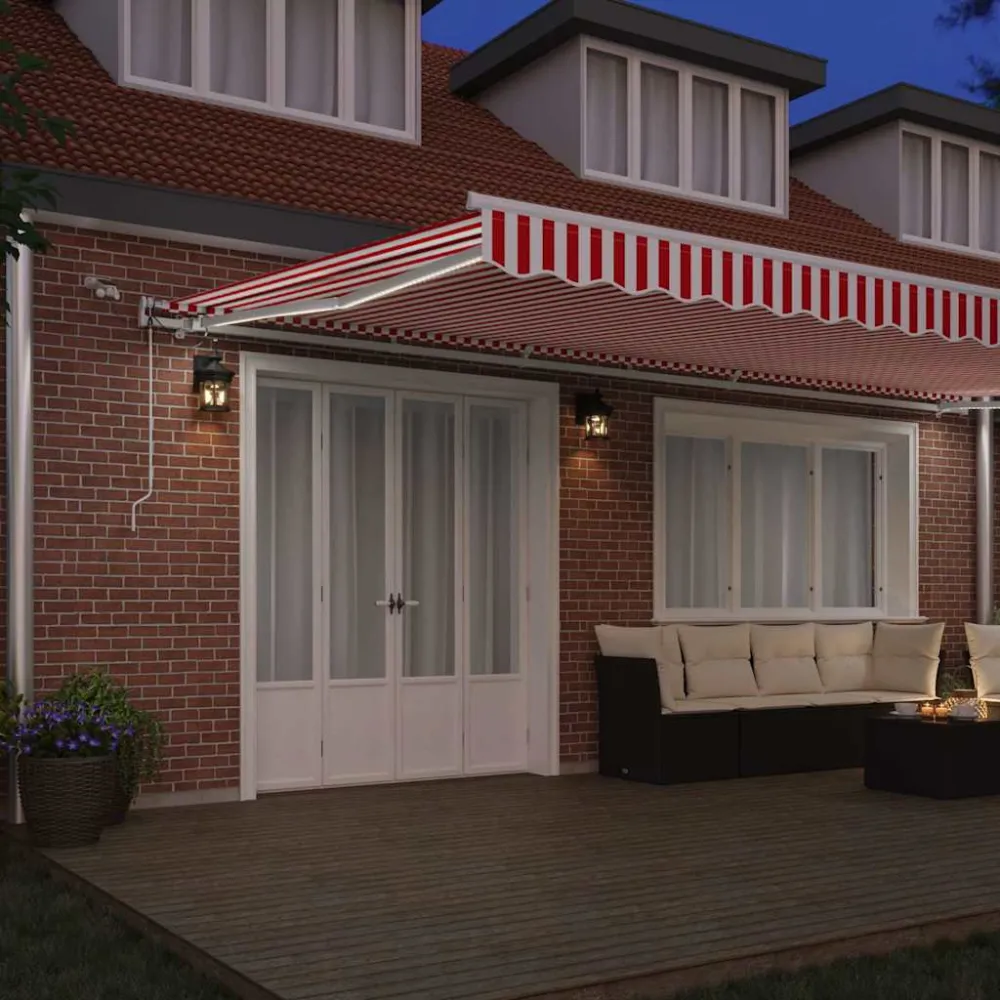 vidaXL Behúzható napellenző Piros és Fehér 600 × 300 cm