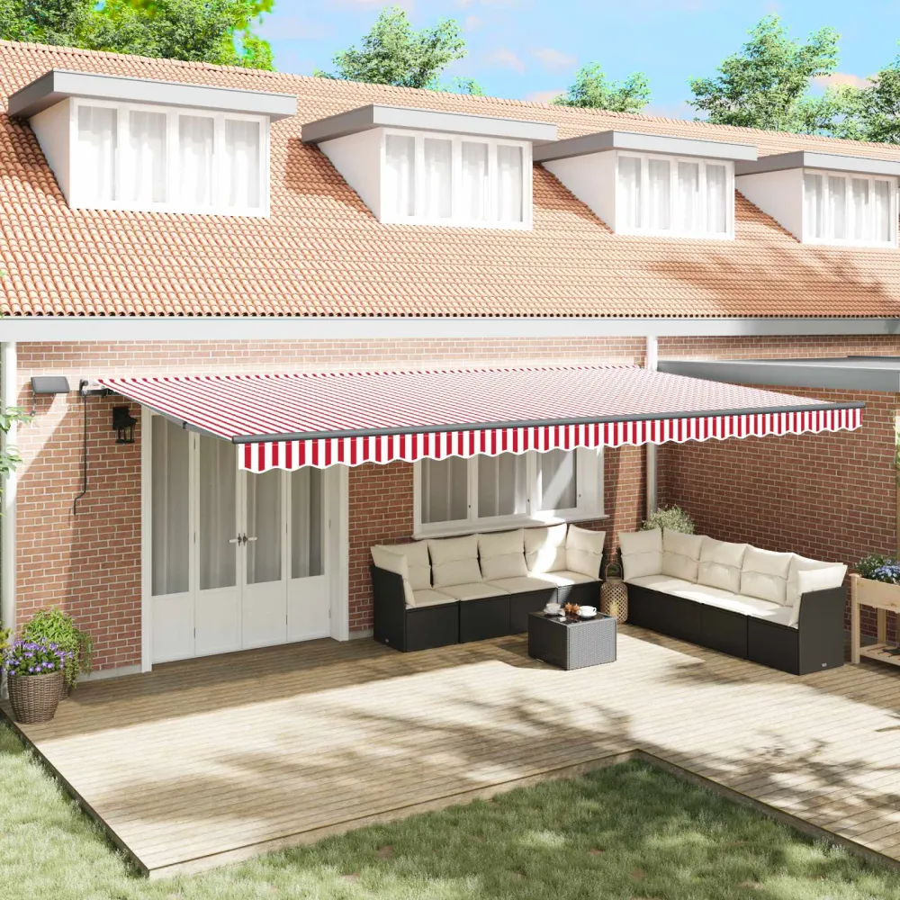 vidaXL Behúzható napellenző Piros és fehér 600 ×300 cm szövet