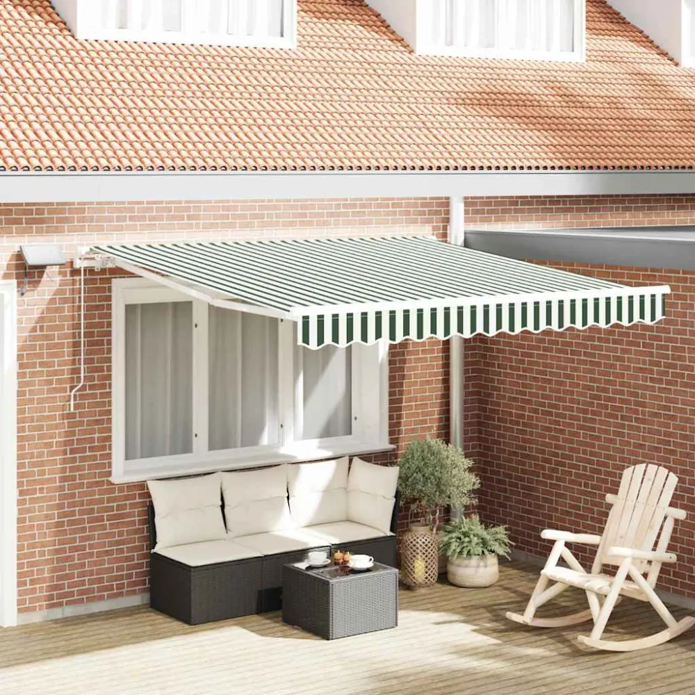 vidaXL Behúzható napellenző Zöld és Fehér 300 x 250 cm Szövet és Acél