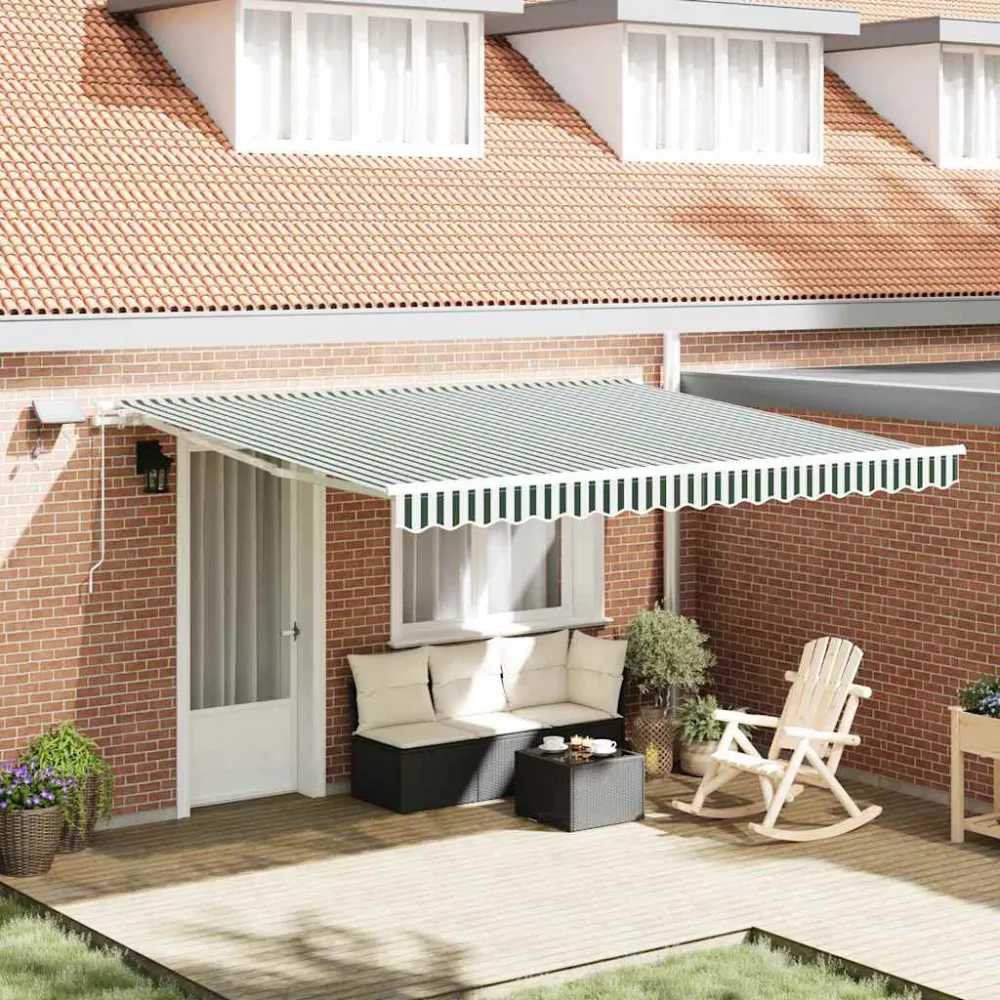 vidaXL Behúzható napellenző Zöld és Fehér 400 × 300 cm Szövet és Acél