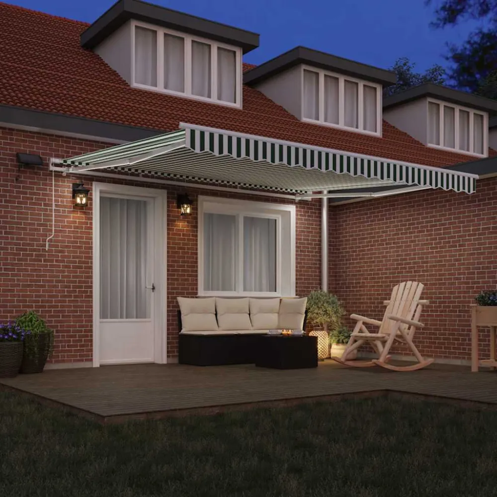 vidaXL Behúzható napellenző Zöld és Fehér 400 × 300 cm Szövet és Acél