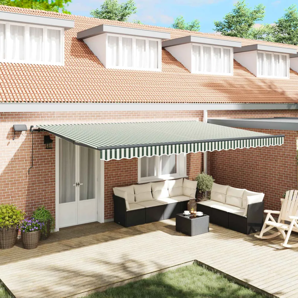 vidaXL Behúzható napellenző Zöld és fehér 500 ×300 cm szövet