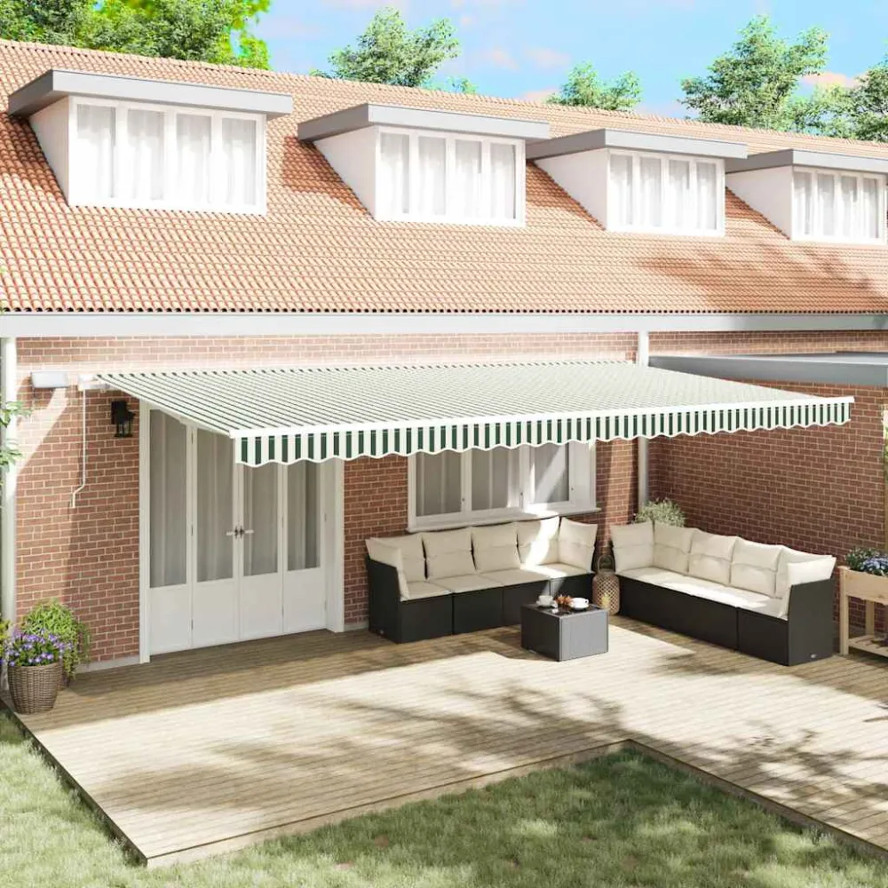 vidaXL Behúzható napellenző Zöld és Fehér 600 × 300 cm Szövet és Acél