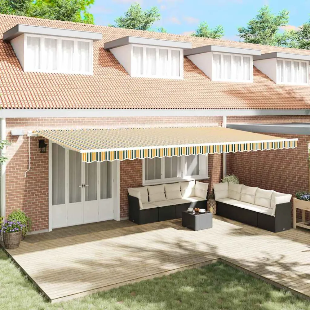 vidaXL Behúzható napellenző Zöld és sárga 600 × 300 cm Szövet és Acél
