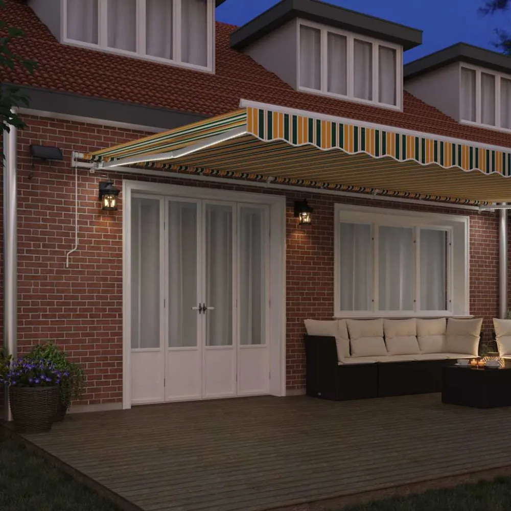 vidaXL Behúzható napellenző Zöld és sárga 600 × 300 cm Szövet és Acél