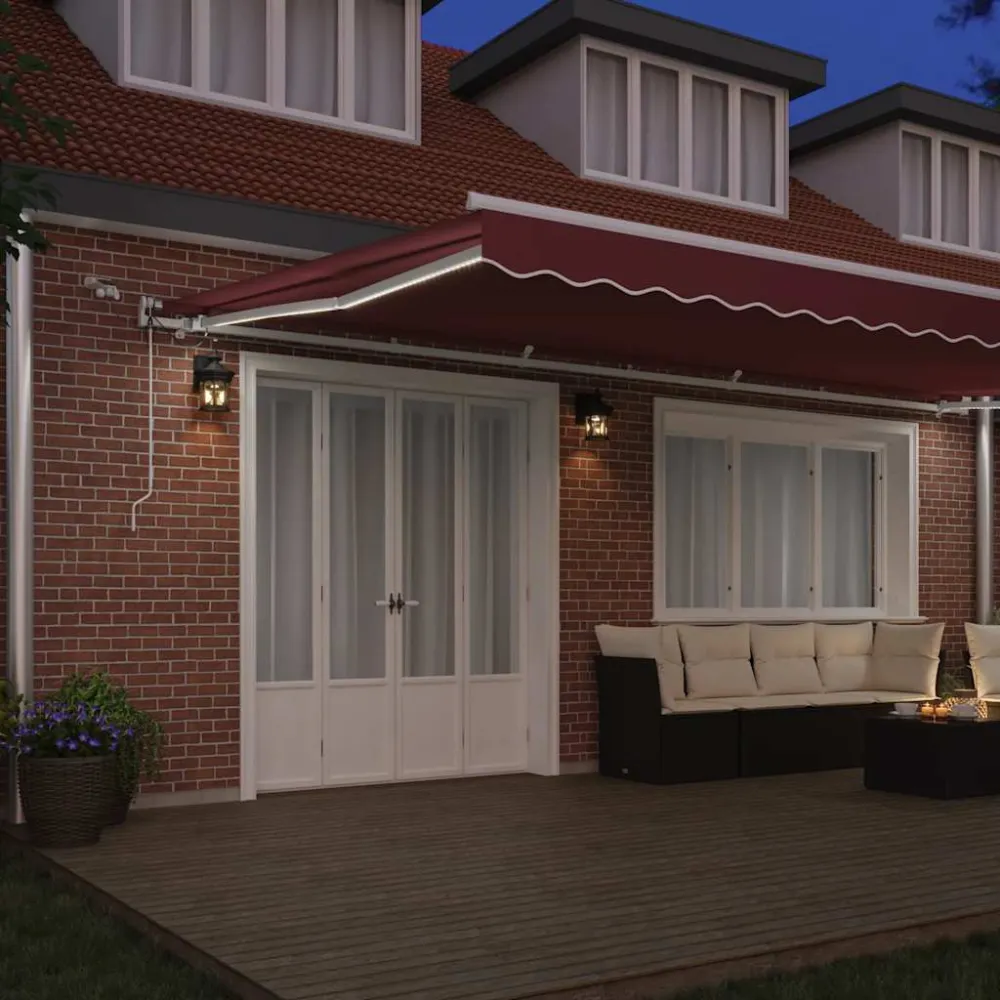 vidaXL burgundi vörös automata kihúzható LED-es napellenző 600x300 cm