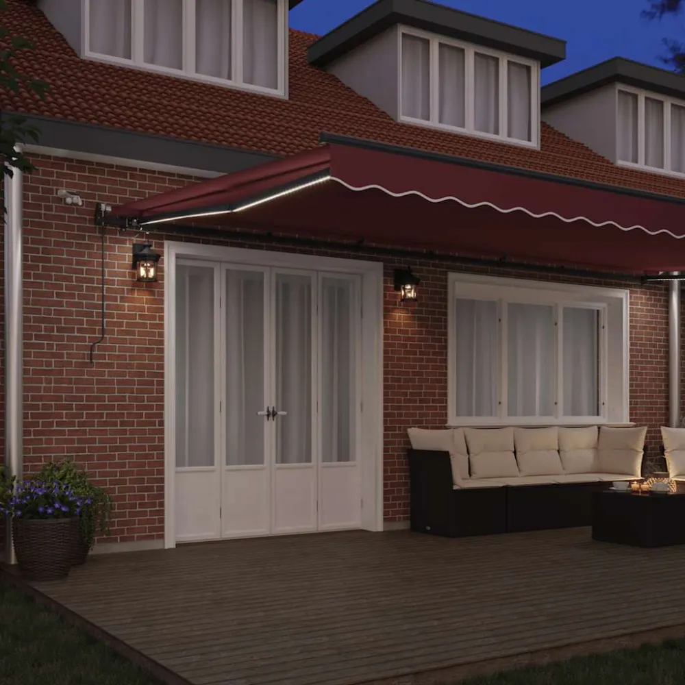 vidaXL burgundi vörös automata kihúzható LED-es napellenző 600x300 cm