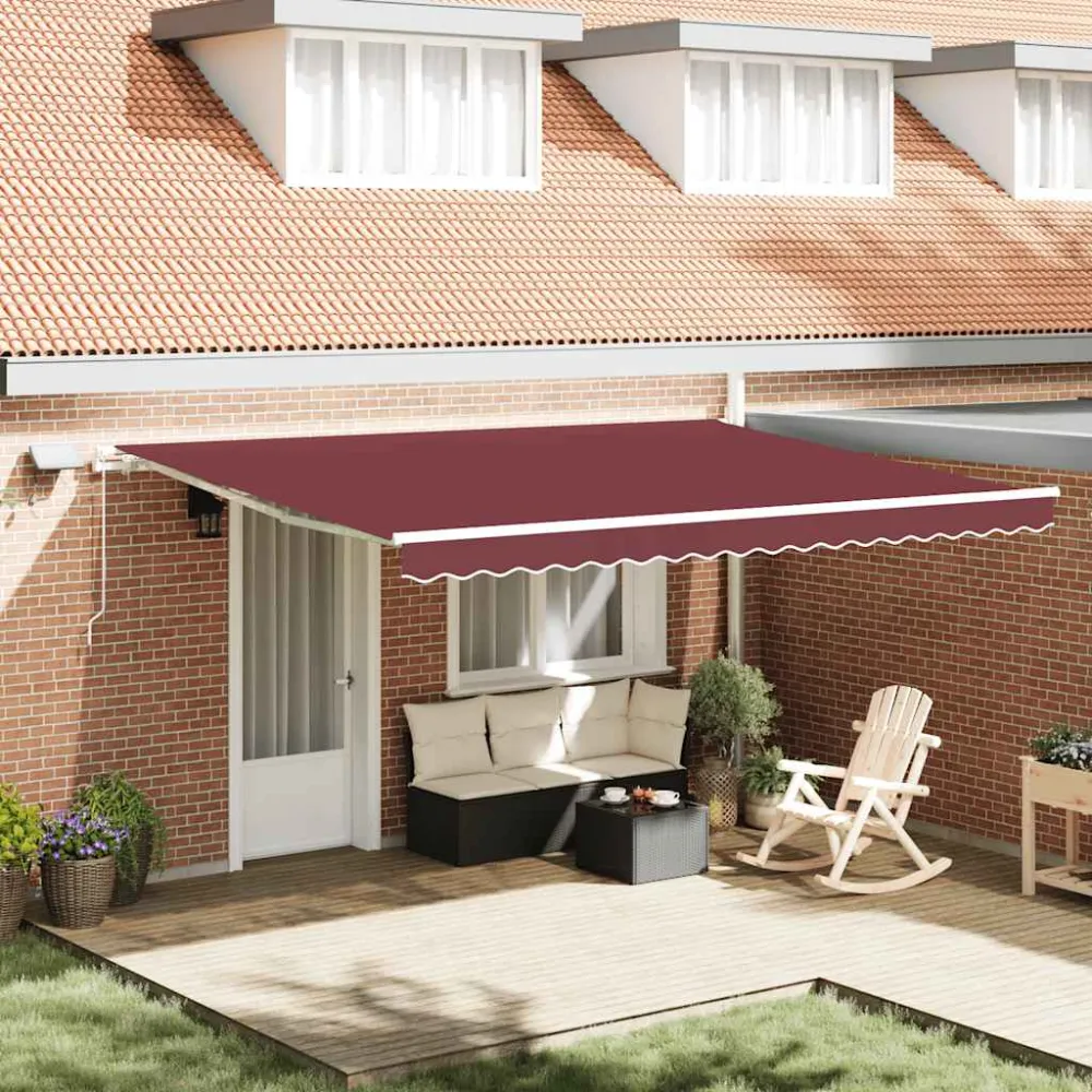 vidaXL burgundi vörös kézzel kihúzható LED-es napellenző 450 x 300 cm