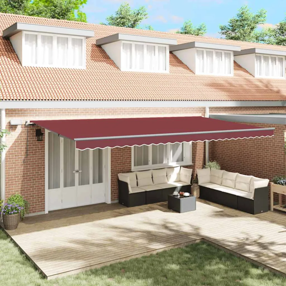 vidaXL burgundi vörös kézzel kihúzható LED-es napellenző 600 x 300 cm