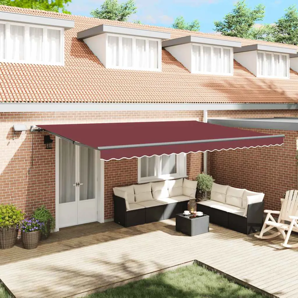 vidaXL burgundi vörös kézzel kihúzható LED-es napellenző 500 x 300 cm