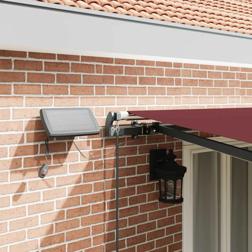 vidaXL burgundi vörös kézzel kihúzható LED-es napellenző 500 x 300 cm
