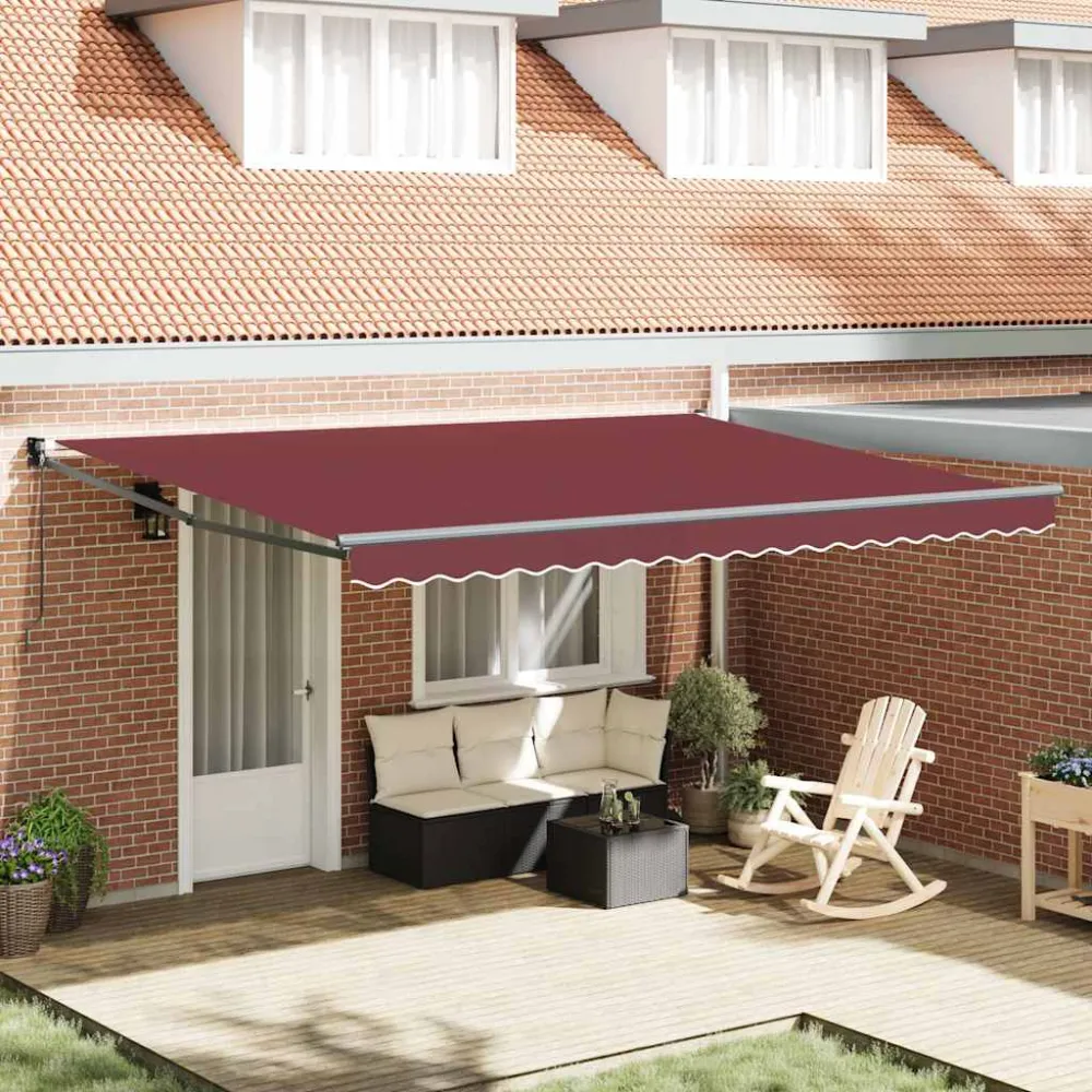vidaXL burgundi vörös kézzel kihúzható napellenző 450 x 300 cm