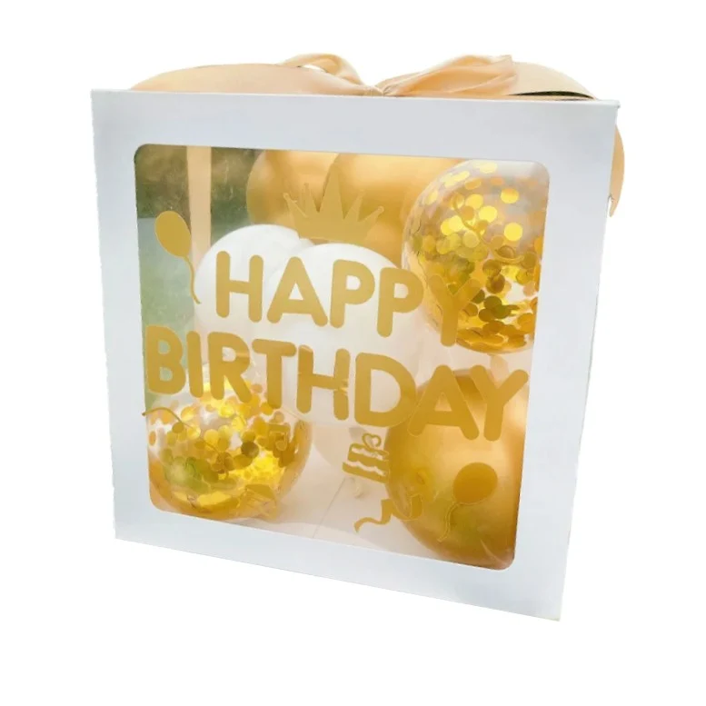 Doboz Léggömböknek, Vivimall, Születésnapi Tematika, Happy Birthday Felirat, Arany, Fehér Léggömbök és Szalag Mellékelve,...