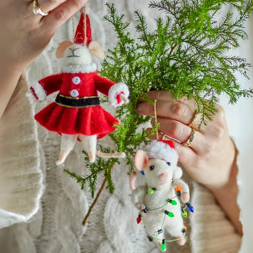 Bloomingville Kis karácsonyi díszek gyapjú egerek 2 db