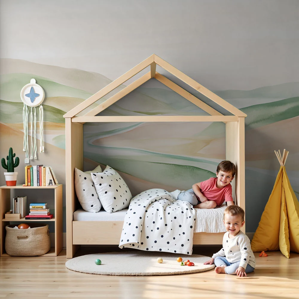Nursery room wallpaper | Pastel watercolor landscape and gentle valleys