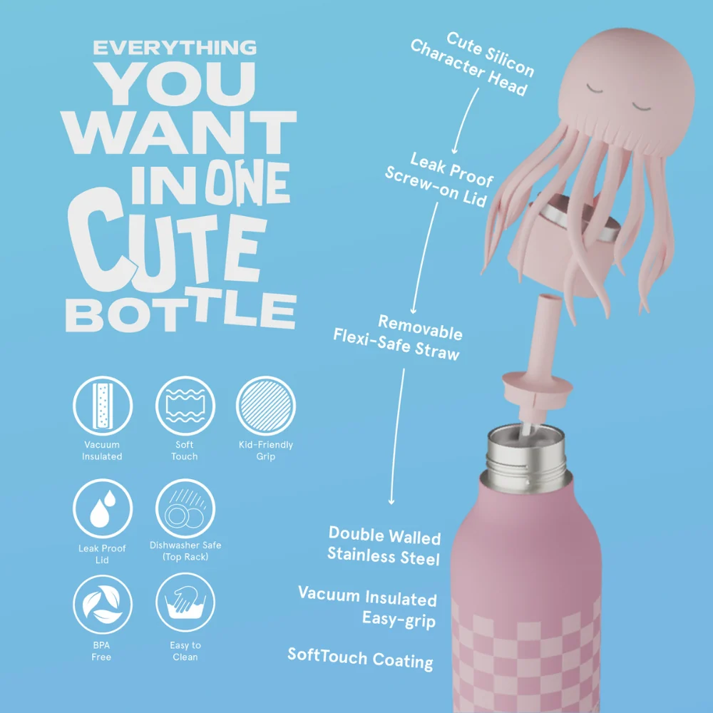 Asobu Termikus palack szívószállal Bestie - Medusa Pink 460 ml