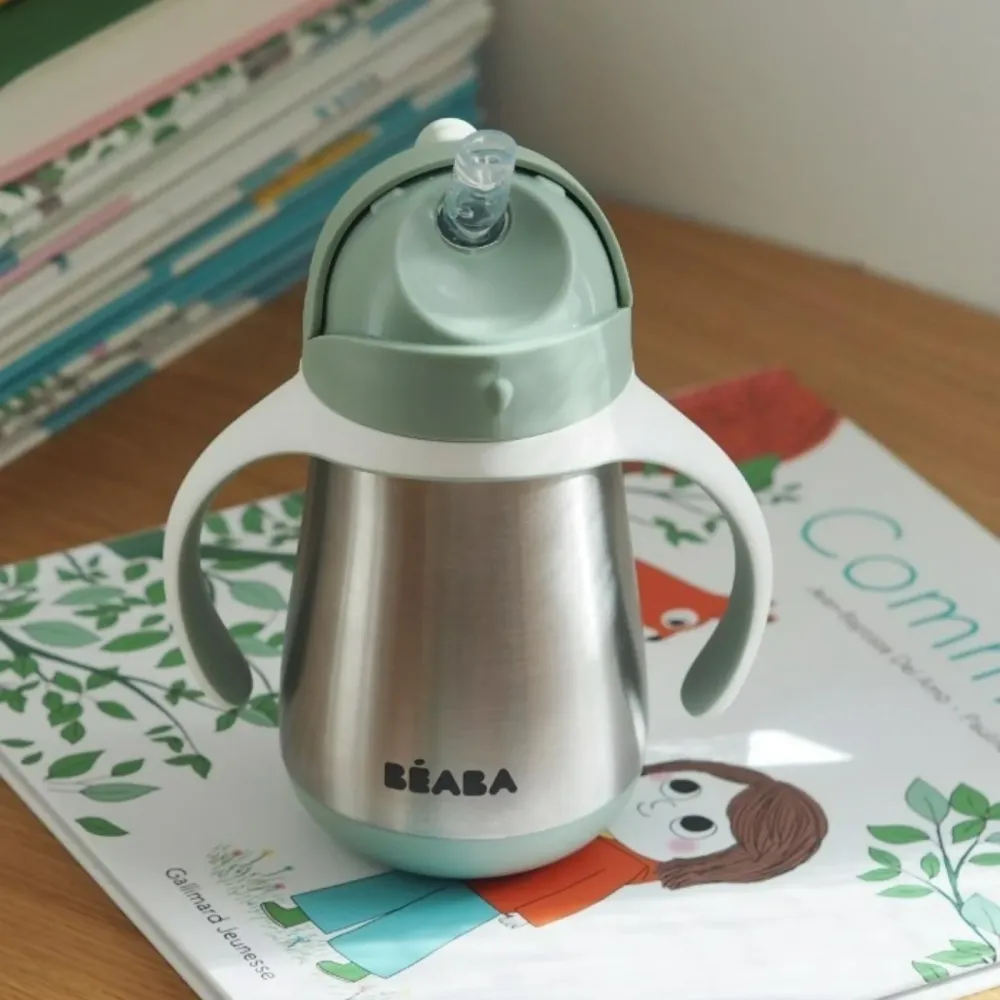 Beaba Acél csepegésmentes ivópalack szívószállal 250 ml zsálya