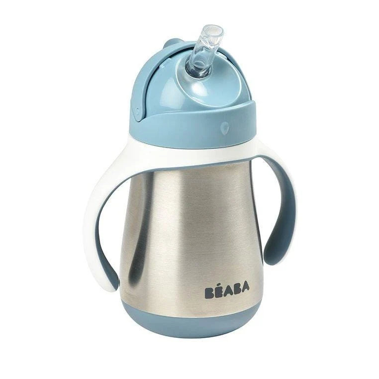 Beaba Rozsdamentes Szivárgásmentes Szívószálas Kulacs 250 ml Windy Blue