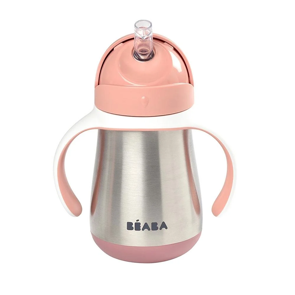 Beaba Steel csepegésmentes ivópalack szívószállal 250 ml szürkés rózsaszínű