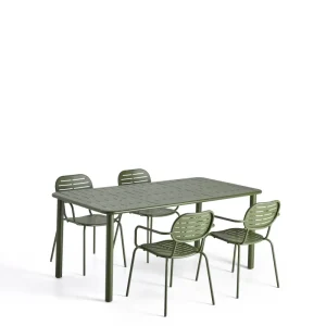 Brai szett asztallal és 4 rakásolható székekkel zöld galvanizált acélból 180 x 90cm