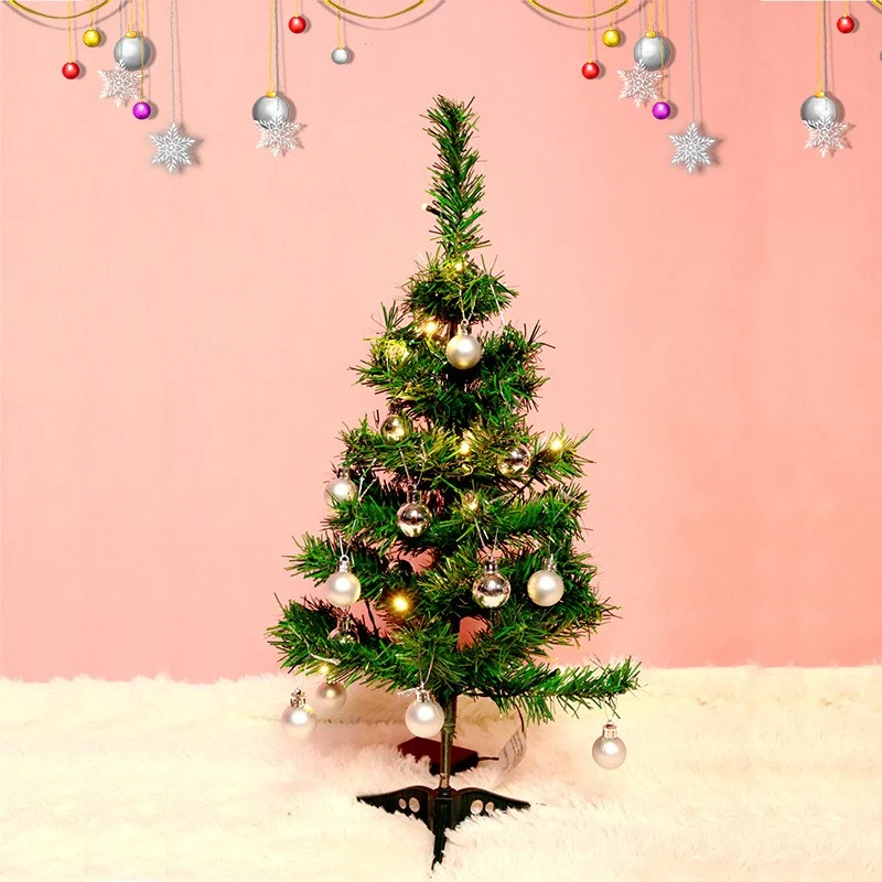 Díszített Műfenyő Karácsonyfa, 60 Cm, Műanyag Állvány 20 LED Égéssel + 20 Ezüst Világítással Tartalmazza