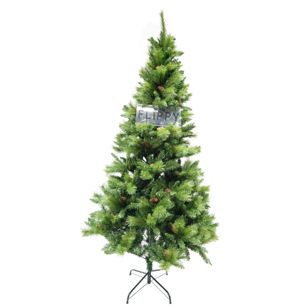 Műfenyő, tobozokkal díszített, bel- és kültéri, 210 cm magasságú, 114 cm átmérőjű, 1057 ággal, Vivimall, zöld, fém állvány...