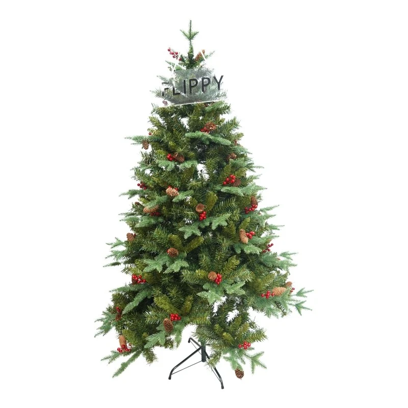Műfenyő, Vivimall, 1,80 m magas, 774 ág, Prémium, zöld, 56 piros tobozzal díszítve, Beltéri/kültéri